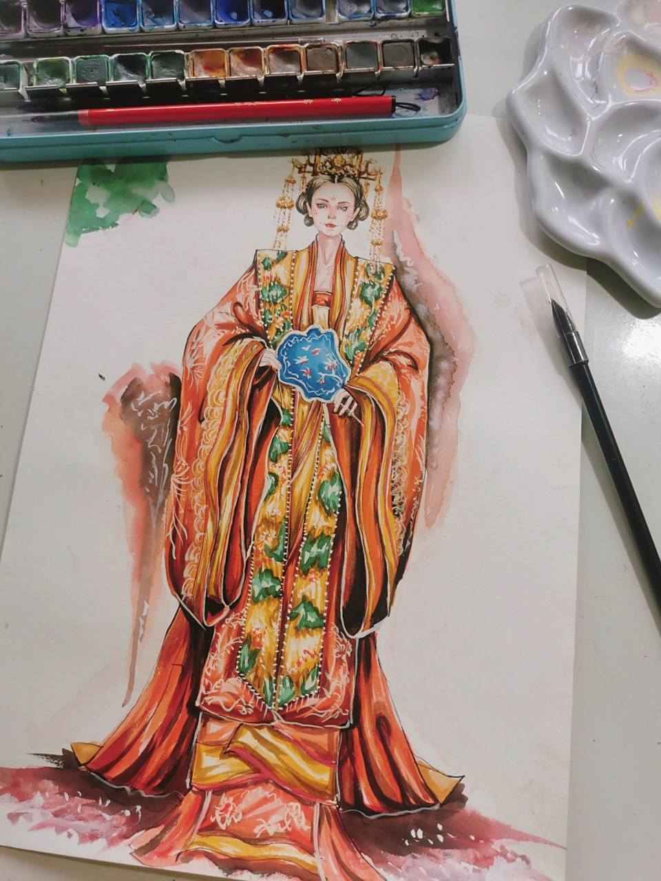 服装手绘效果图|宋制汉服|水彩手绘效果 喜欢汉服,宋制汉服,婚服,真的