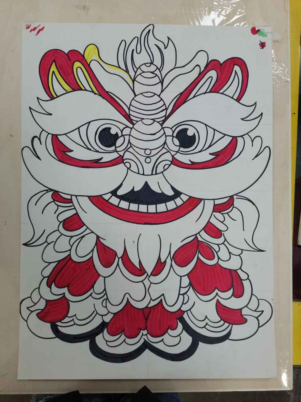 狮子#画画#年画#马克笔#舞狮# 年关临近,准备过年的课程