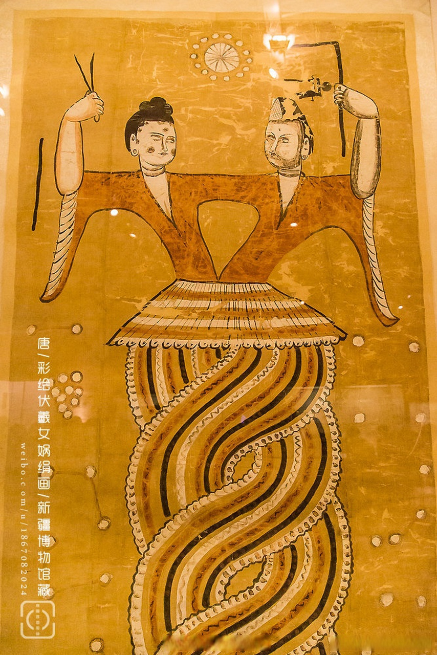 东方的始祖神|唐代.伏羲女娲图绢画