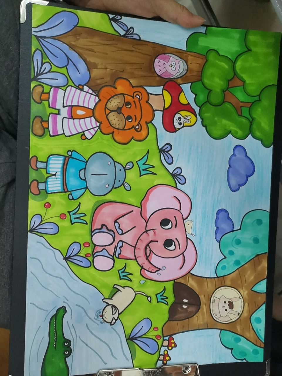 《动物聚会》简笔画 上色毁了哈哈哈,后面是原图