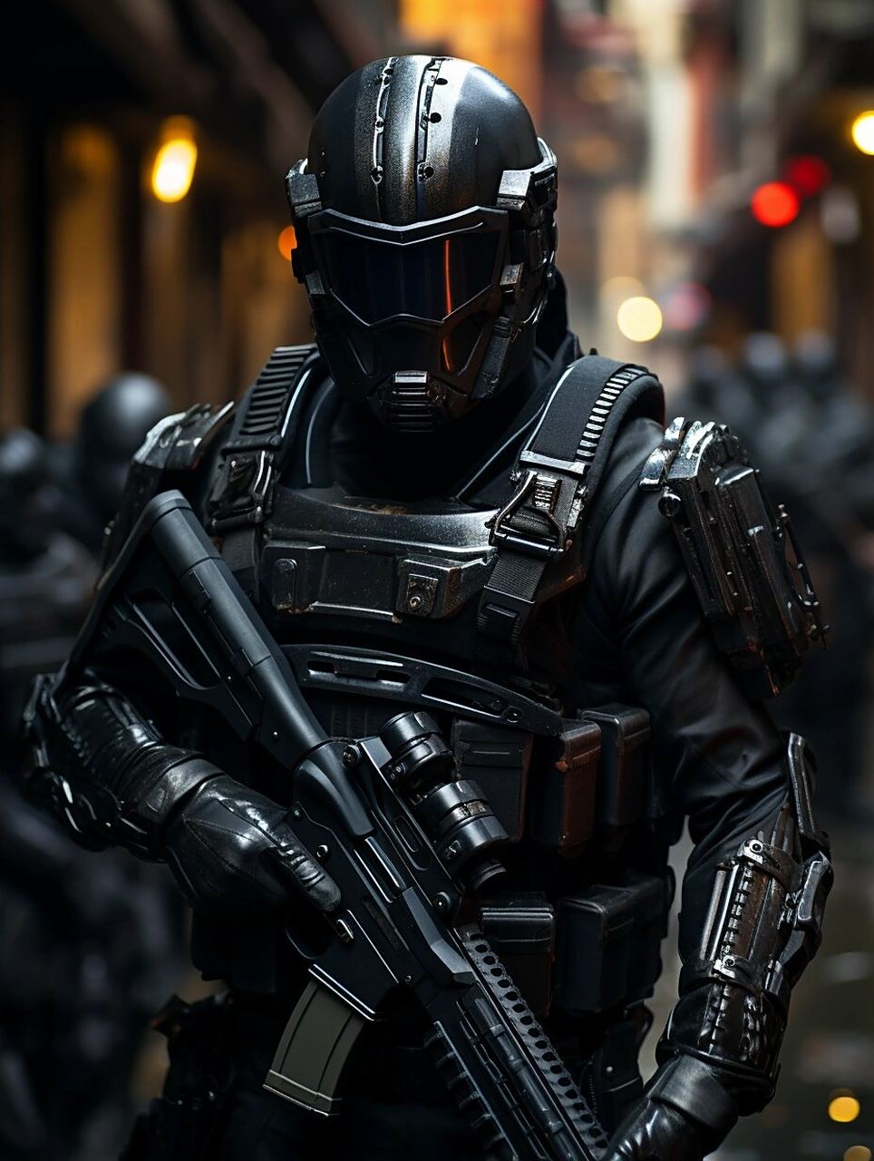 未来主义机械战甲设计|玄甲军|创意 未来主义机械战甲设计. 全身黑色.