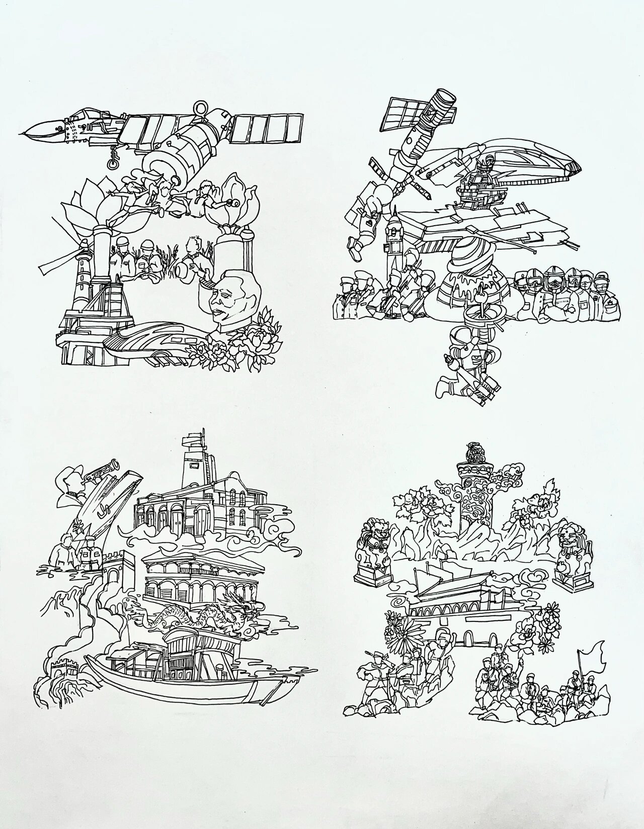 建党百年绘画线稿 明天上色加油