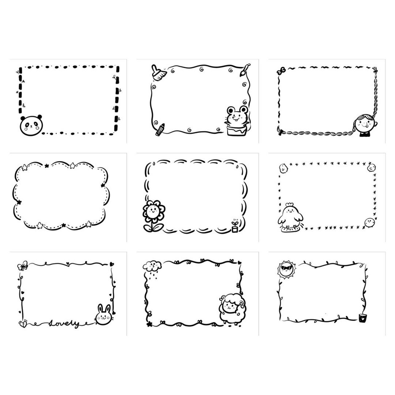原创黑白边框82(一)手账 幼儿园环创都可用 画了一些可可爱爱的黑白