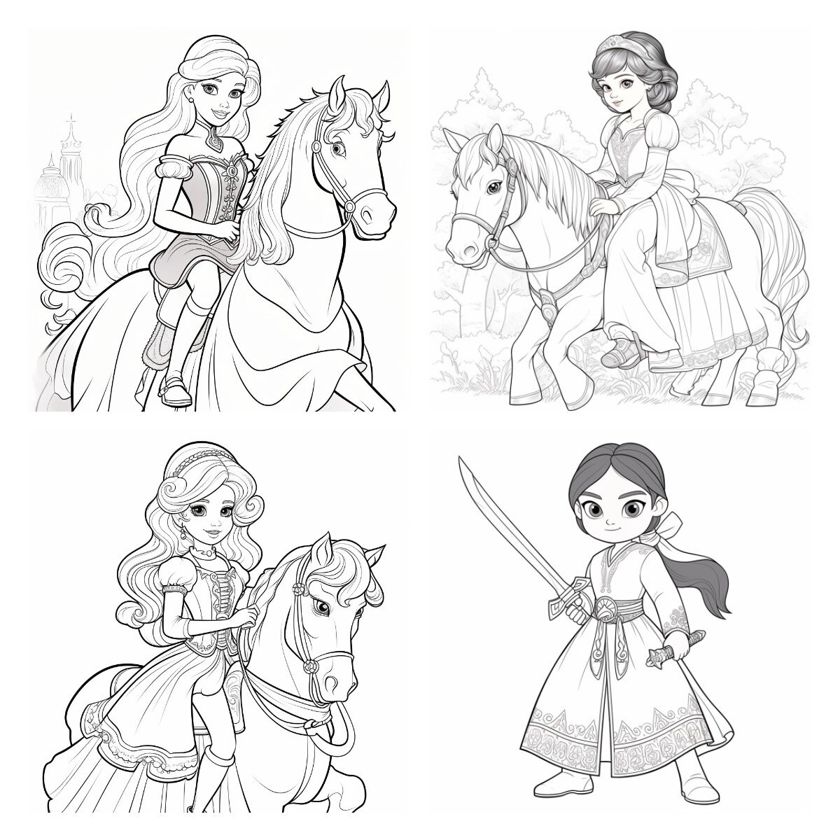 儿童涂色线稿|公主系列(3)|可打印