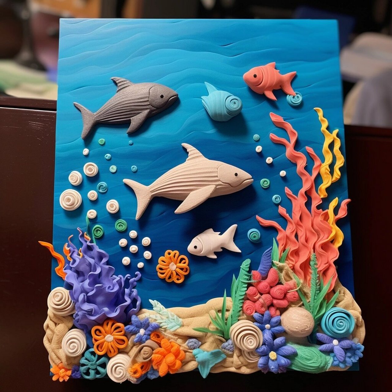 粘士手工作品 :海洋世界 又是废妈的一天 工具:超轻粘土,(最好买多的