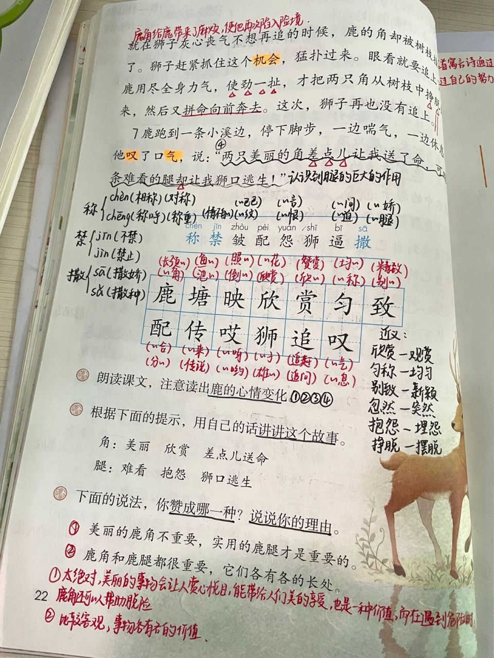 三年级下册语文第7课《鹿角和鹿腿》课堂笔记