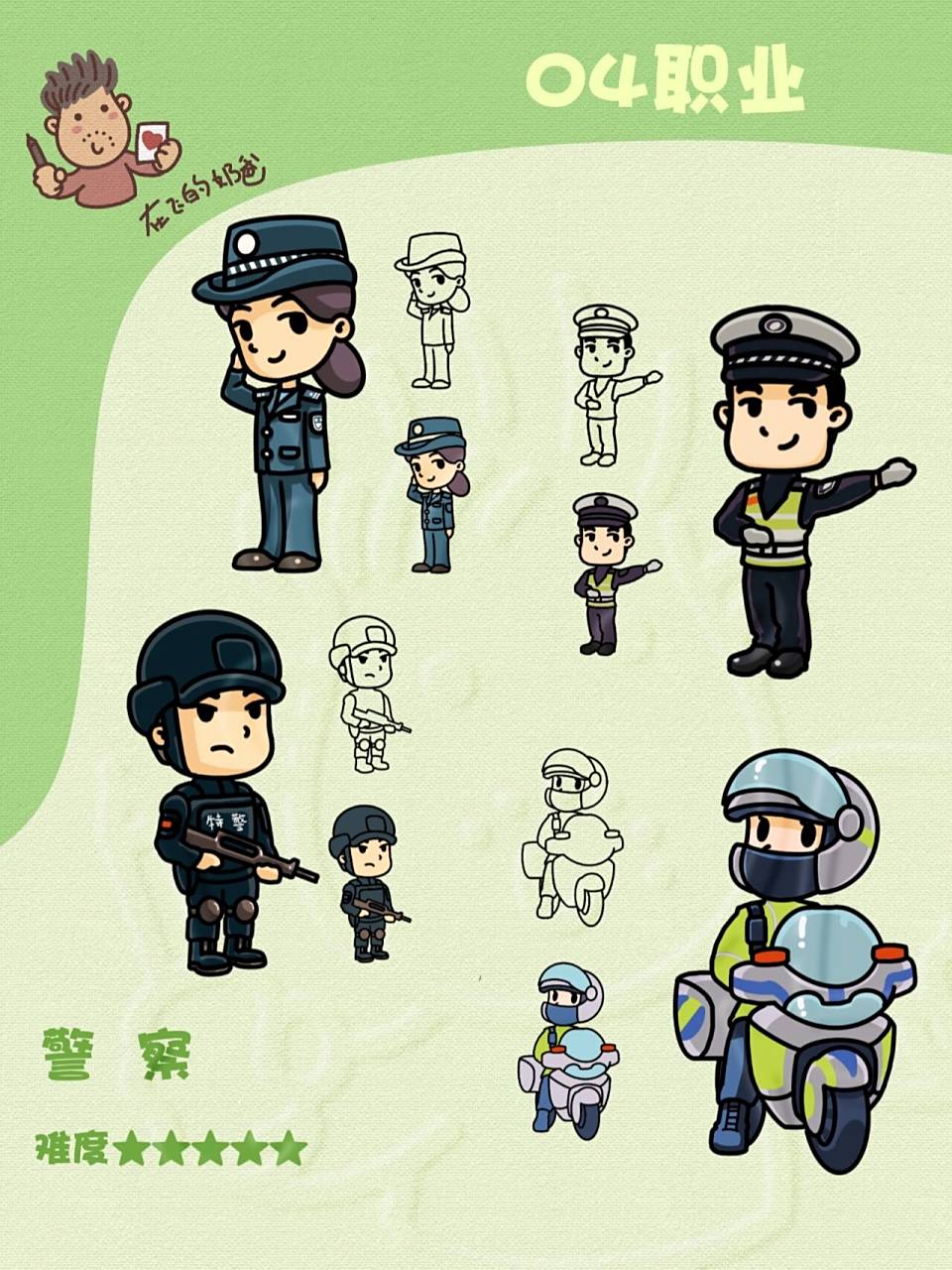 警察 简笔画 警察人物素材,警官插画 生活中还看到过怎样的警务人员呢