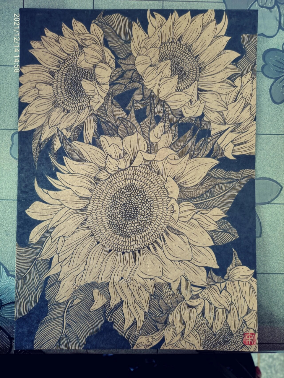 画100张黑白装饰画(67/100)向日葵 原创