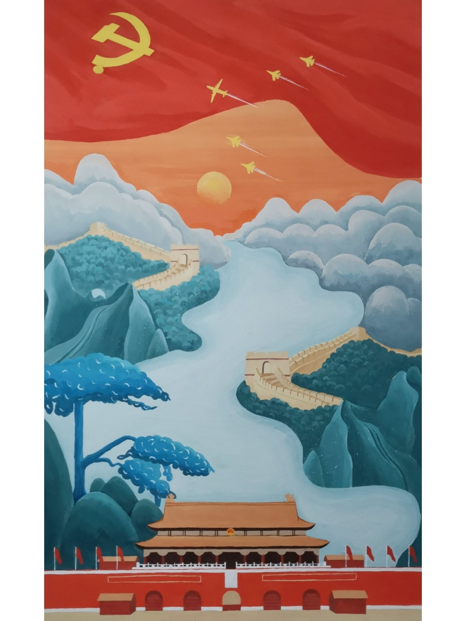 迎建党百年水粉作品 忆百年回首,追历史云烟.趁着建党百年画一张水粉.