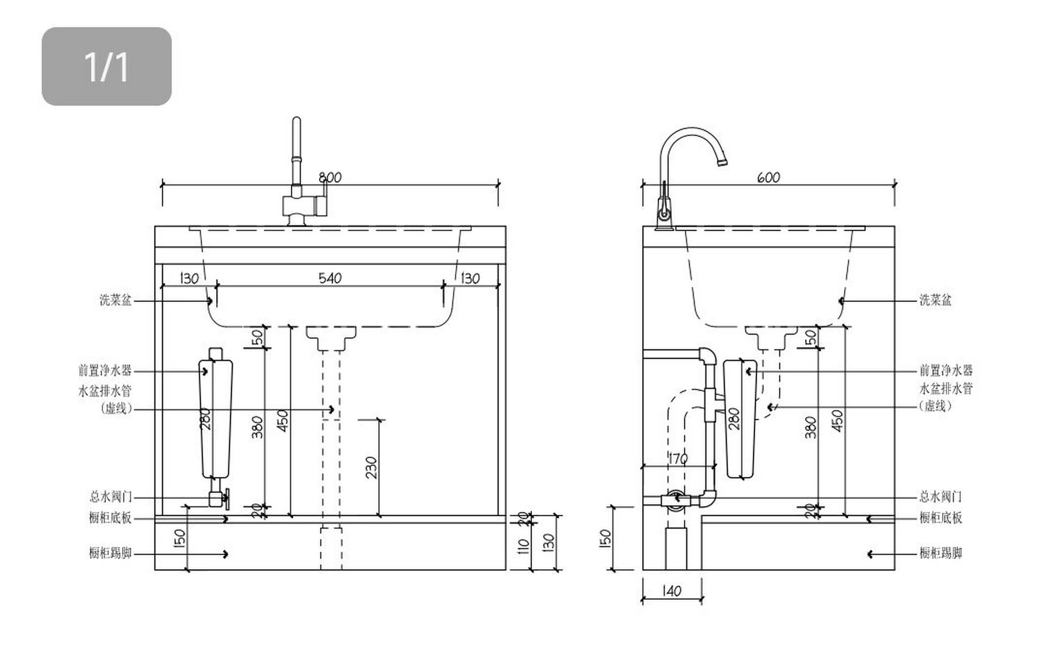 厨房洗手池平面图图片