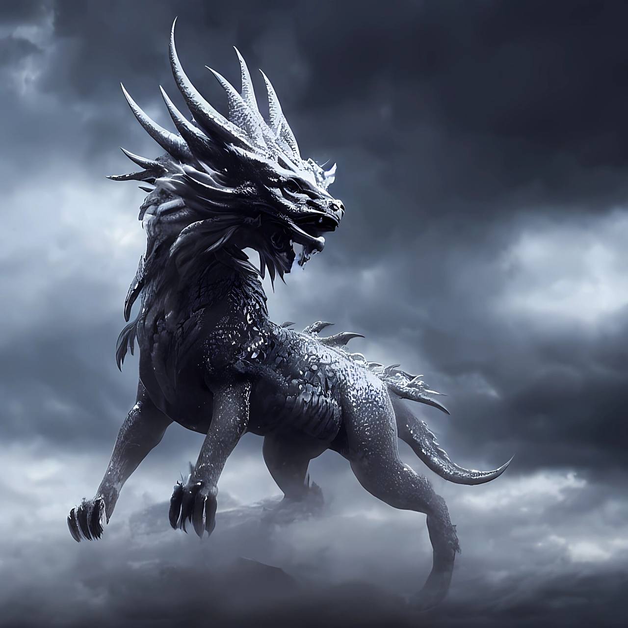 【ai作画】上古神兽之四大麒麟——风麒麟 风麒麟周身灰青色,关于风