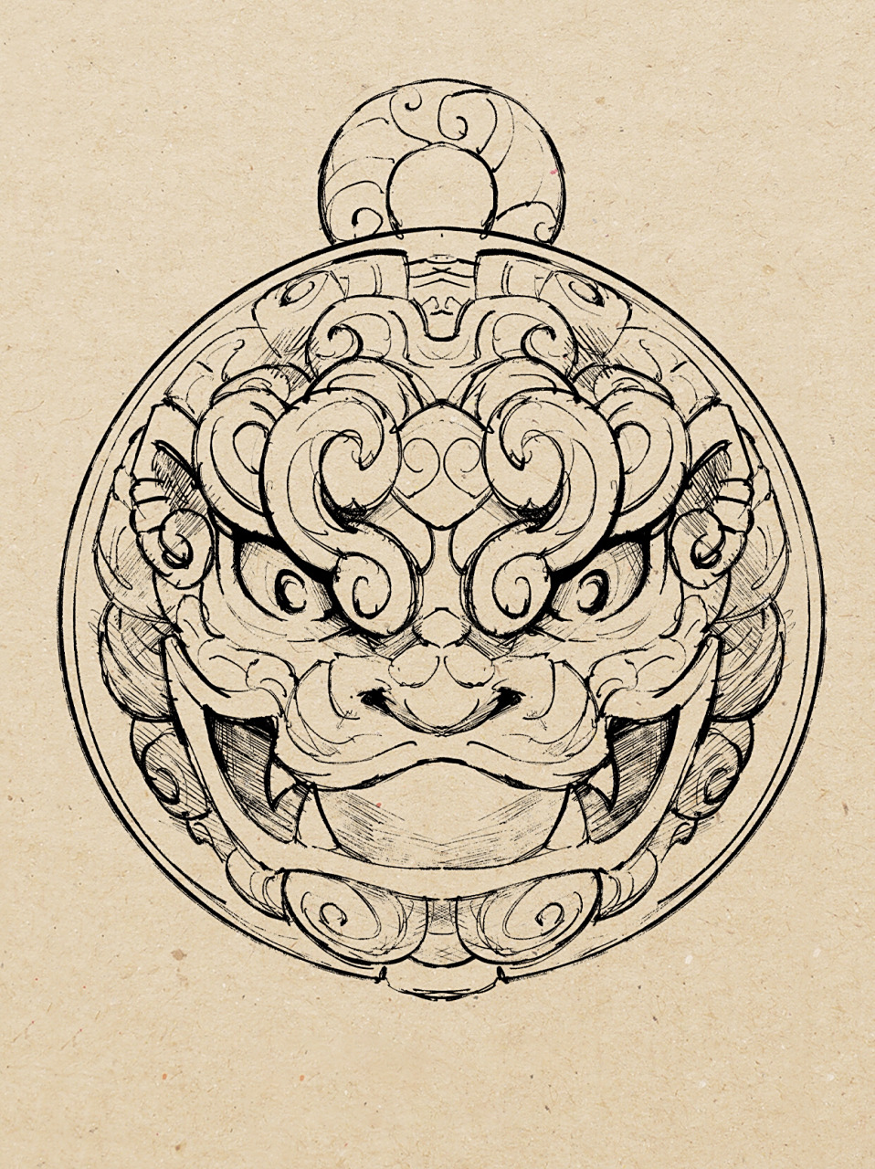 原创手稿分享:用饕餮虎纹设计一个铃铛 饕餮纹是青铜器上常见的花纹