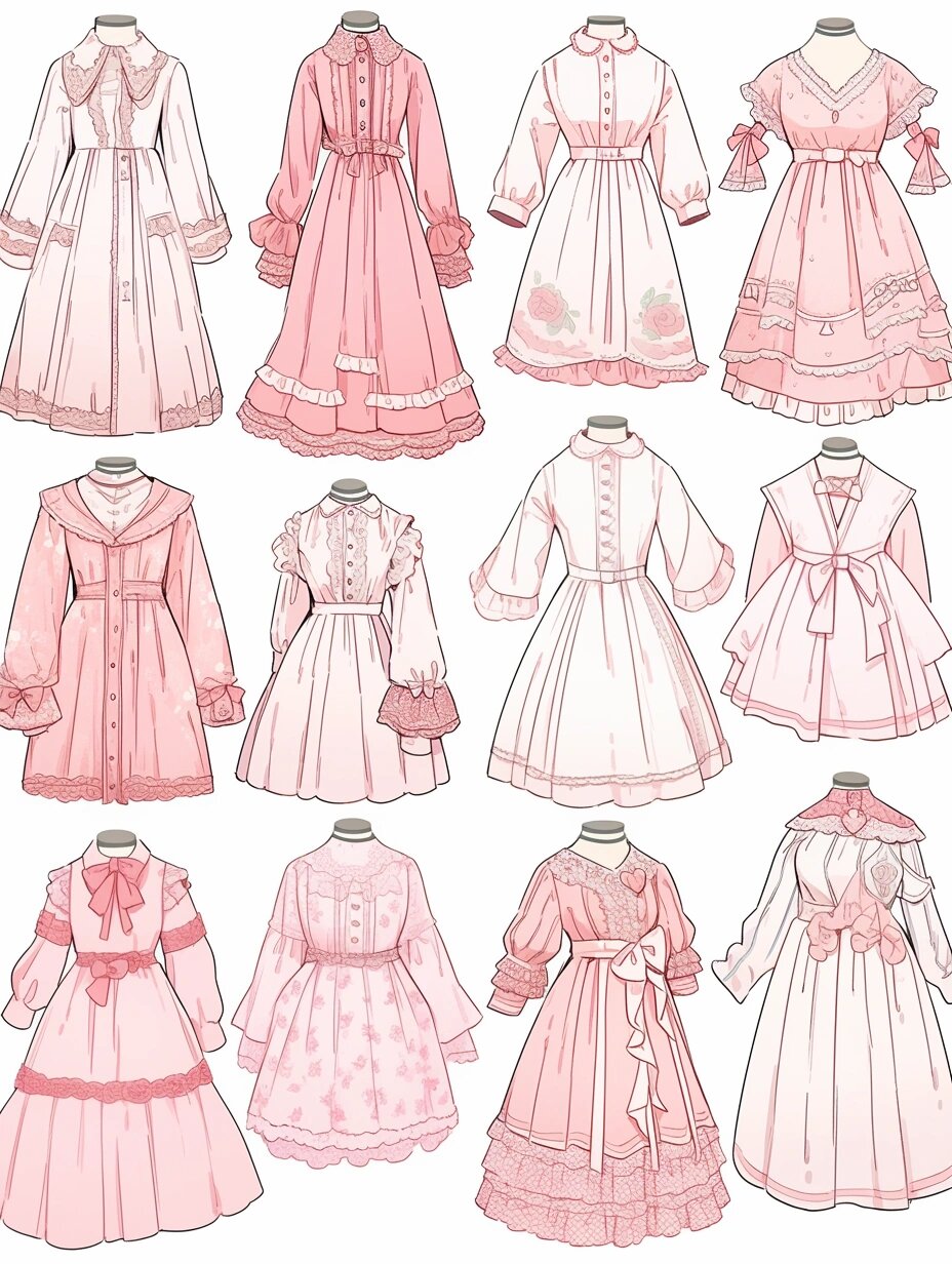 粉色系小裙子合集服装设计素材