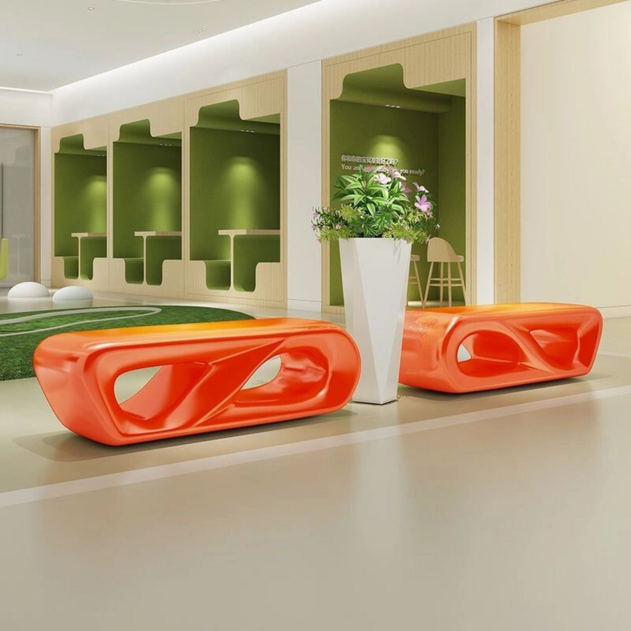 玻璃钢烤漆创意日字型座椅商场美陈公共场所休息椅子机场等候坐凳