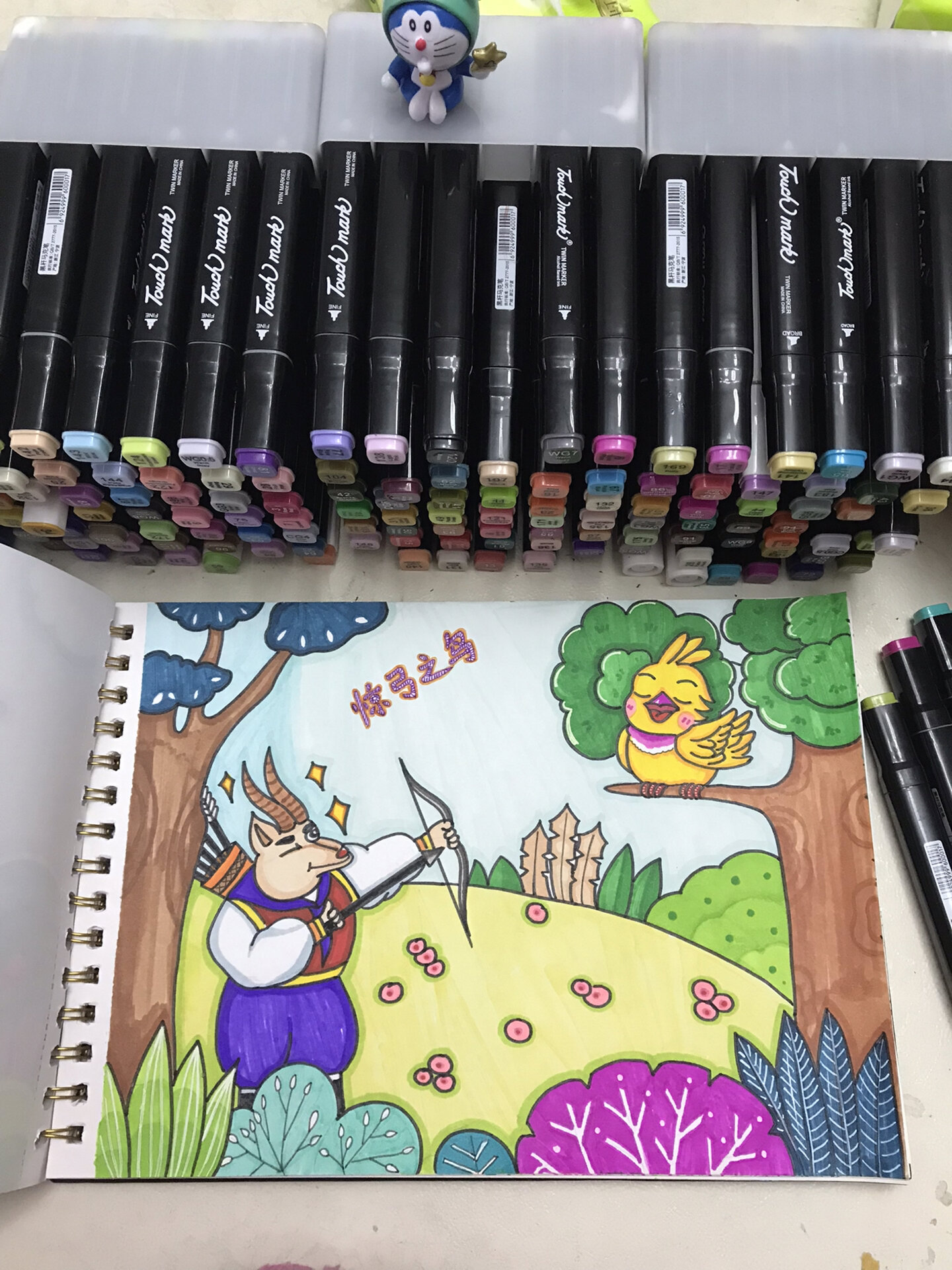 儿童马克笔插画成语故事《惊弓之鸟》