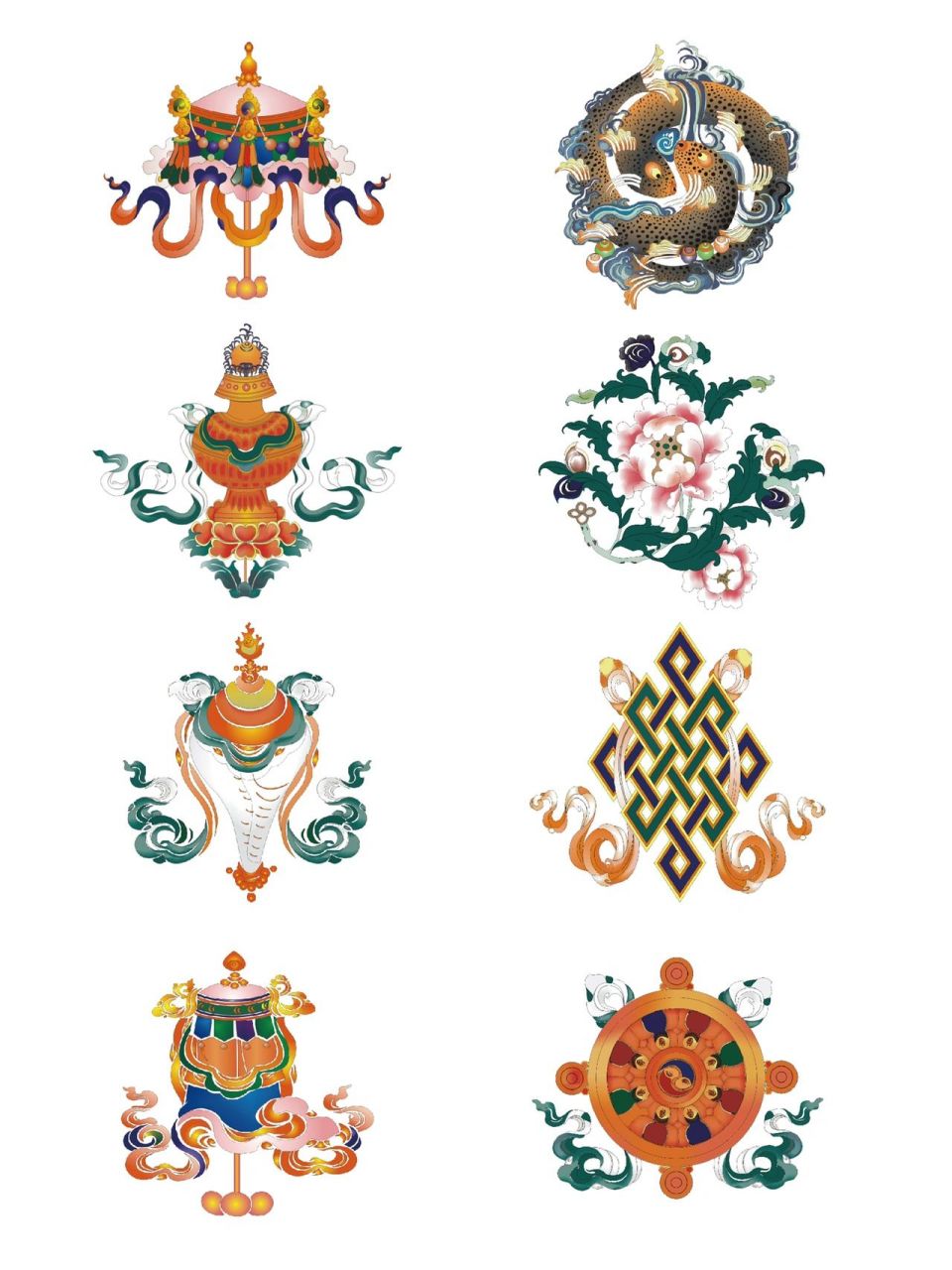 藏族纹样/吉祥八宝图 吉祥八宝图案,藏语称为"扎西达