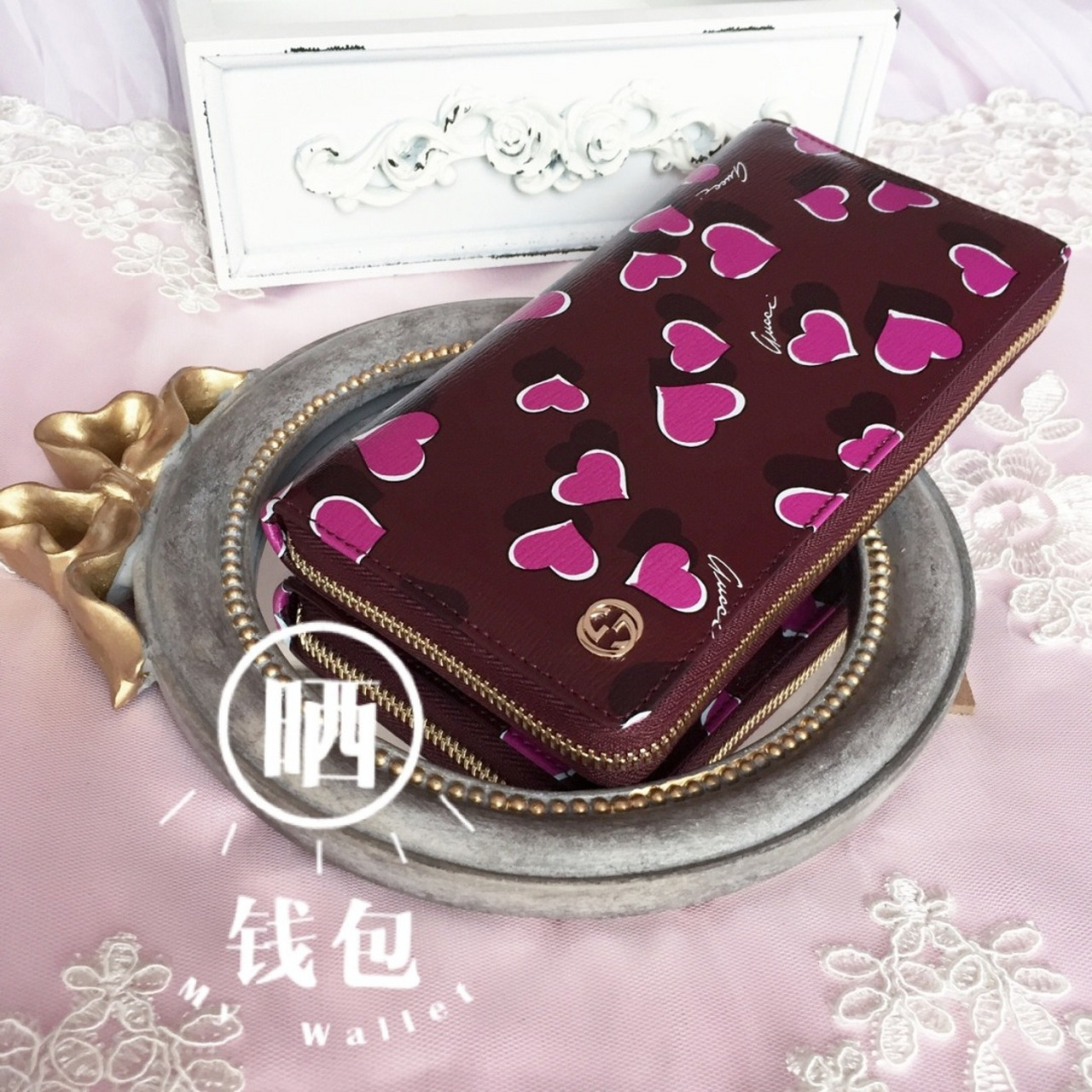 gucci情人节款桃心印花7315钱包 给我姐买的生日礼物98提前到了