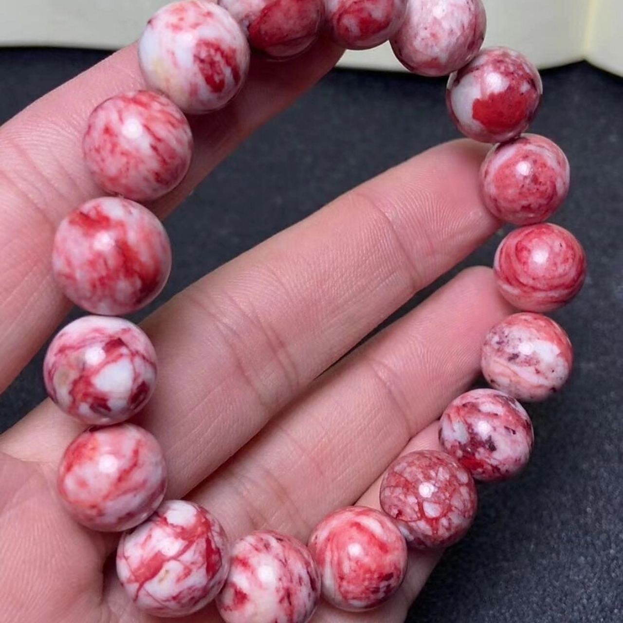 万山朱砂鸡血石手串 万山朱砂鸡血石手链精美自然血砂上等鸡血石手串