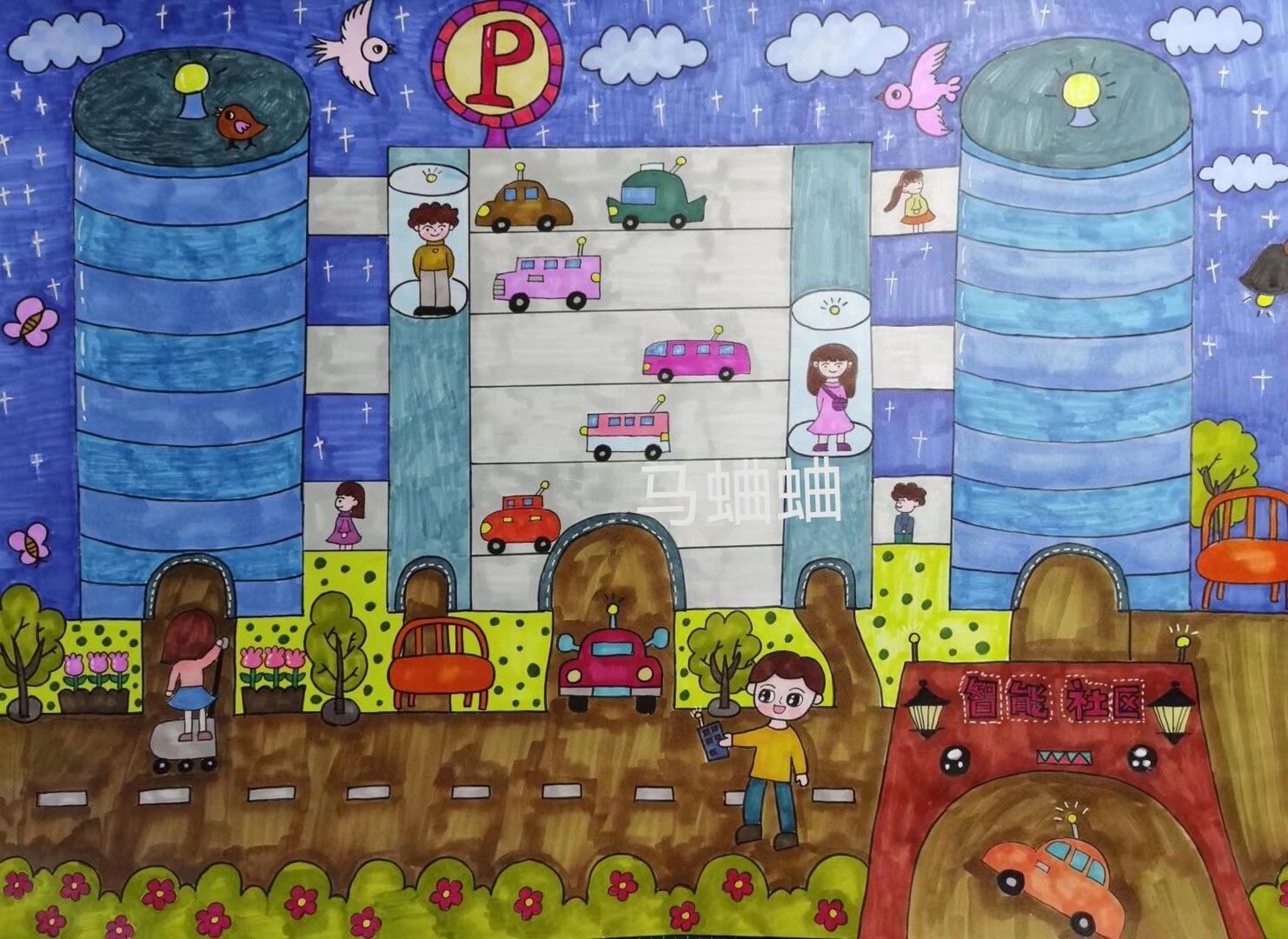 未来社区 科幻画未来社区原创作品,未来的小区很智能,汽车可以坐电梯