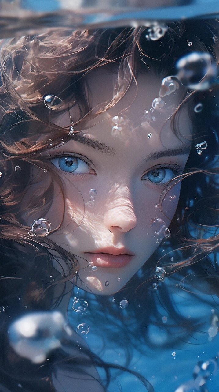 壁纸&头像丨水中精灵0269♀ 清澈灵动的双眼,随水波摇摆的发丝.