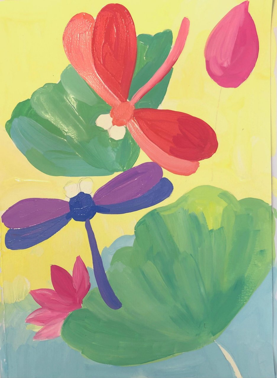 儿童水粉画动物《蜻蜓》附过程图课效 适合八岁以上 会有课件的,现在