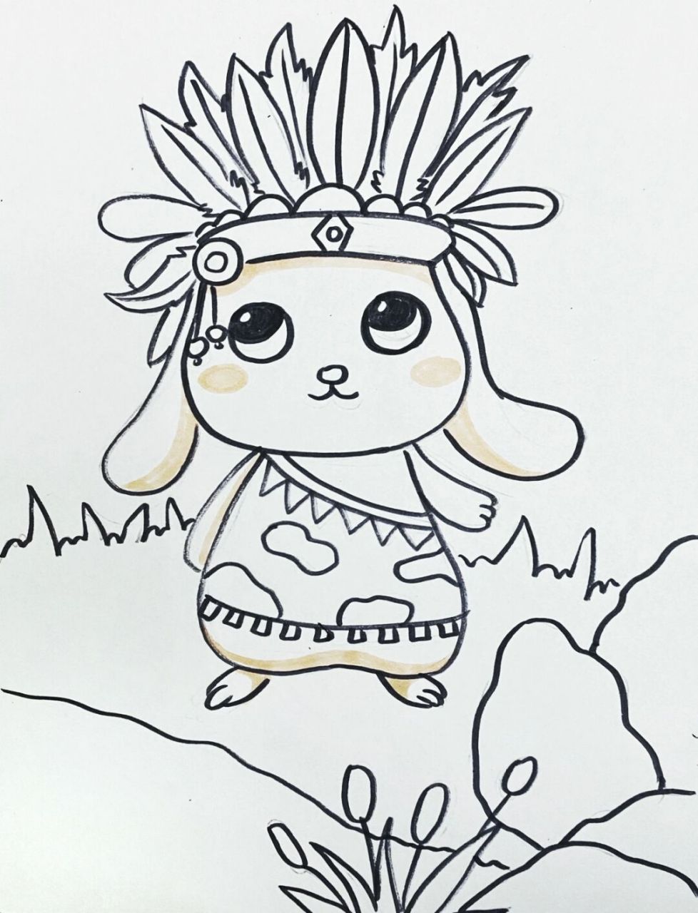 兔子 印第安 #儿童画# #卡通画##兔子# #印第安##印第安动物##马克笔