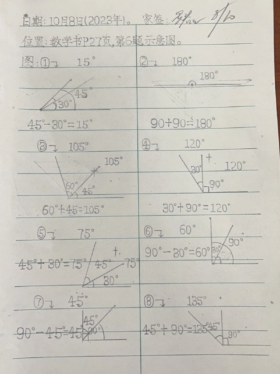 一副三角尺能画出哪些不同度数的角?