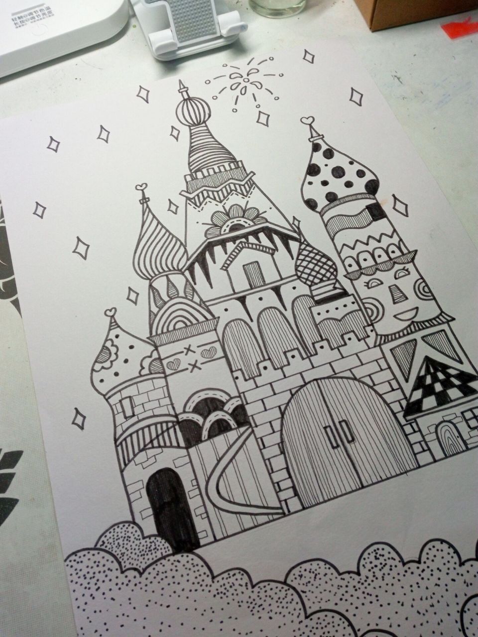 线描画城堡简单图片