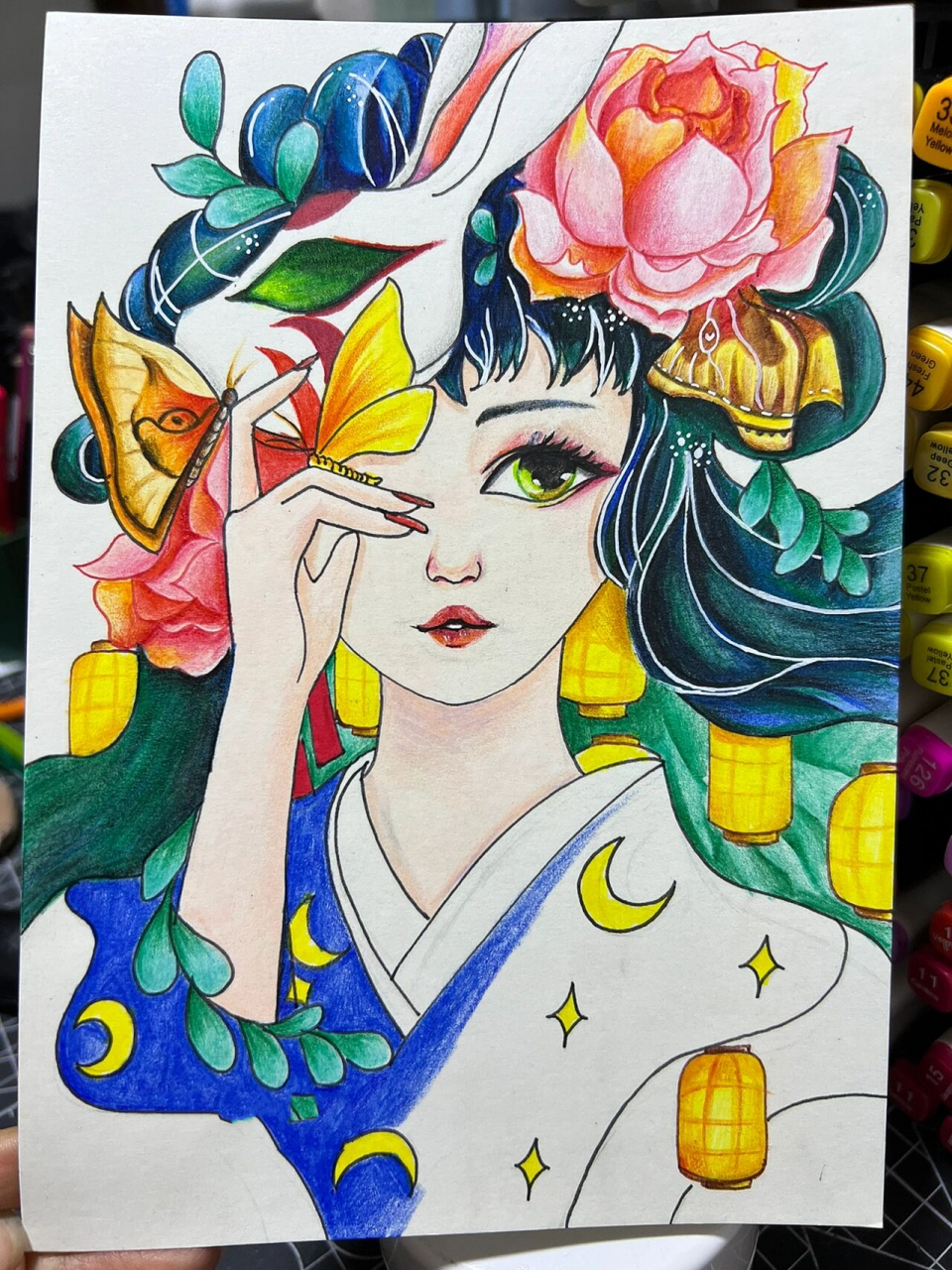 古风动漫人物|彩铅上色附步骤图            古风动漫人物课效图,脸部