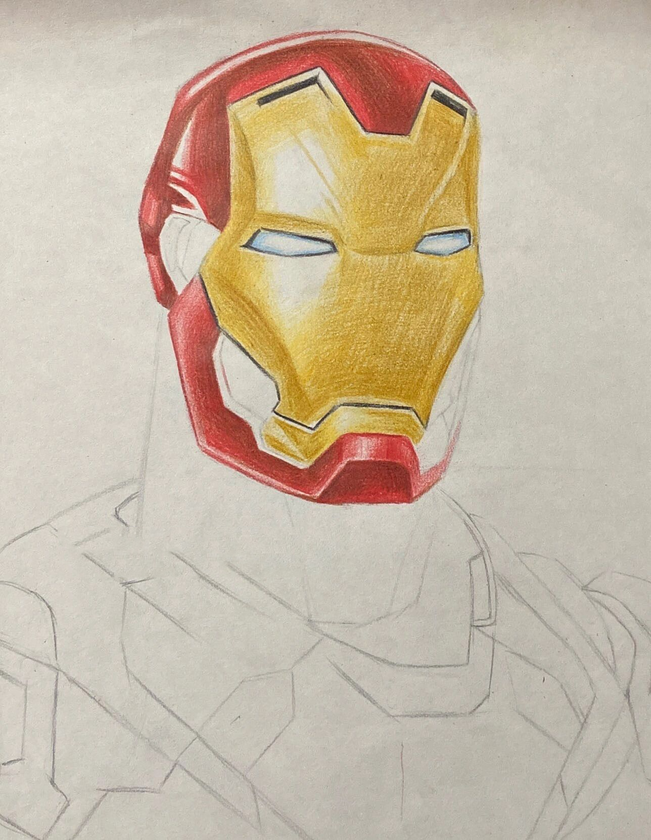 彩铅手绘 钢铁侠 绘画过程