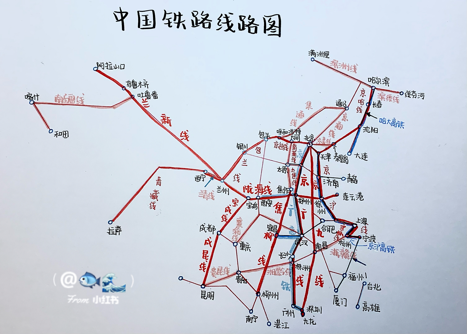 中国铁路线路图 七下交通运输部分 加油! 地理笔记