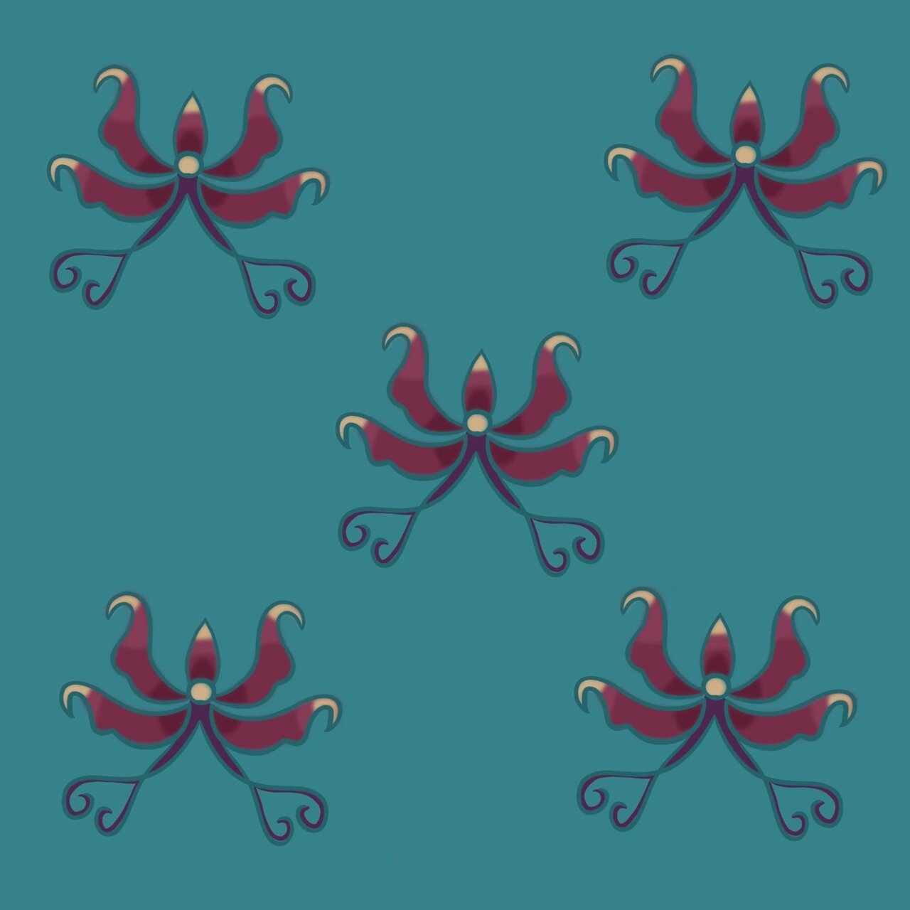 云朵上的羌族纹样图案设计 羊角花:被羌族的男女视为爱情花象征爱的云