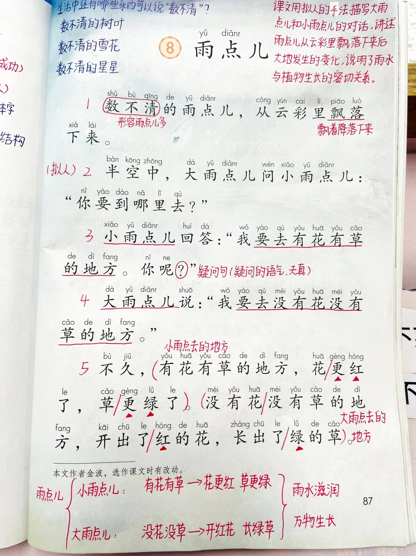 一年级上《雨点儿》课堂笔记