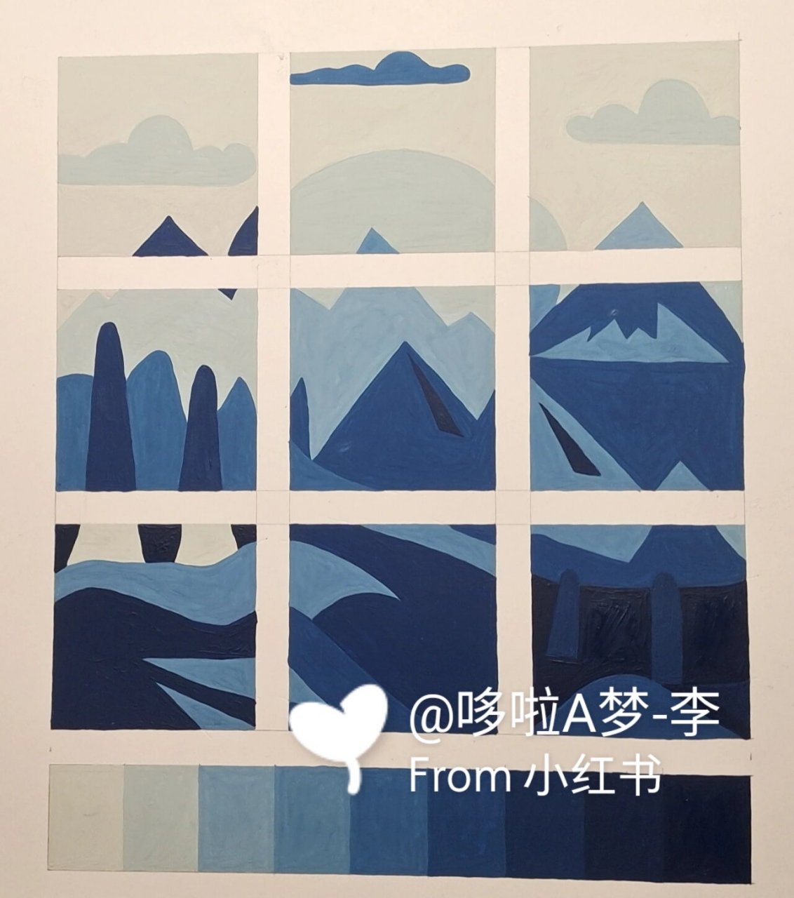 色彩构成–明度九宫格(代画作品) 明度九调 线稿已经放到笔记里面了