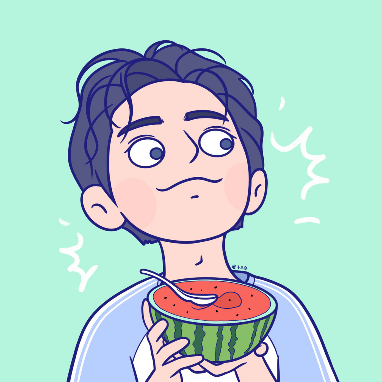 98夏天,加油04手绘头像系列 情头 闺蜜 插画 #我是原创插画师