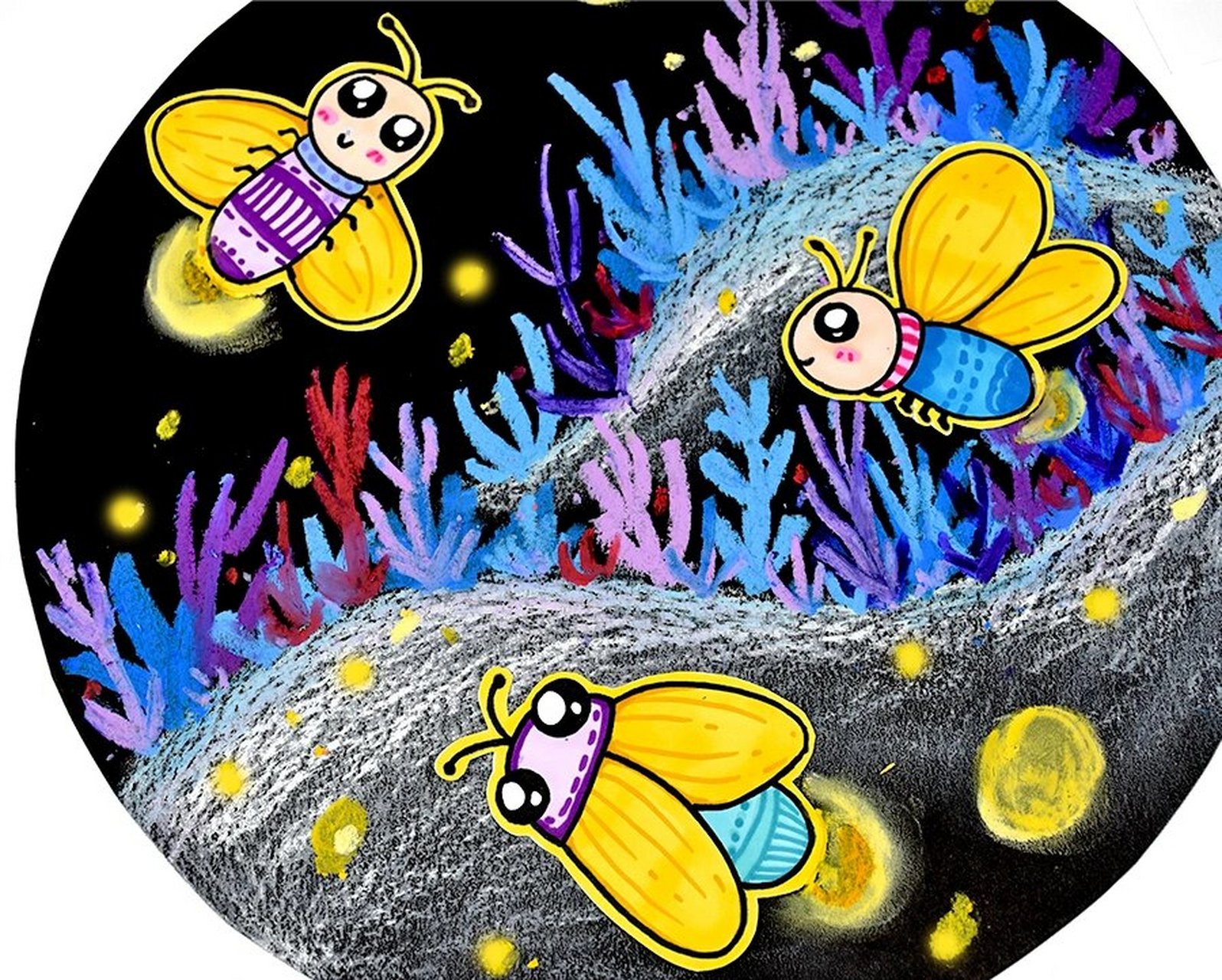 儿童画教程|仲夏夜之梦 教学重难点 1,欣赏萤火虫的图片素材,运用勾线