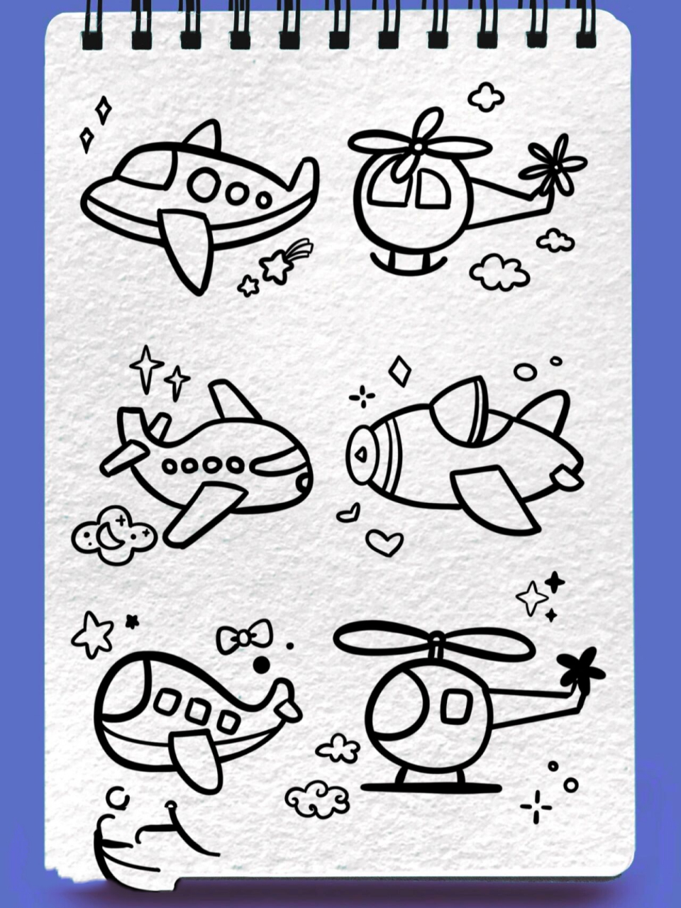 各种可爱飞机简笔画小素材交通工具卡通      可可爱爱