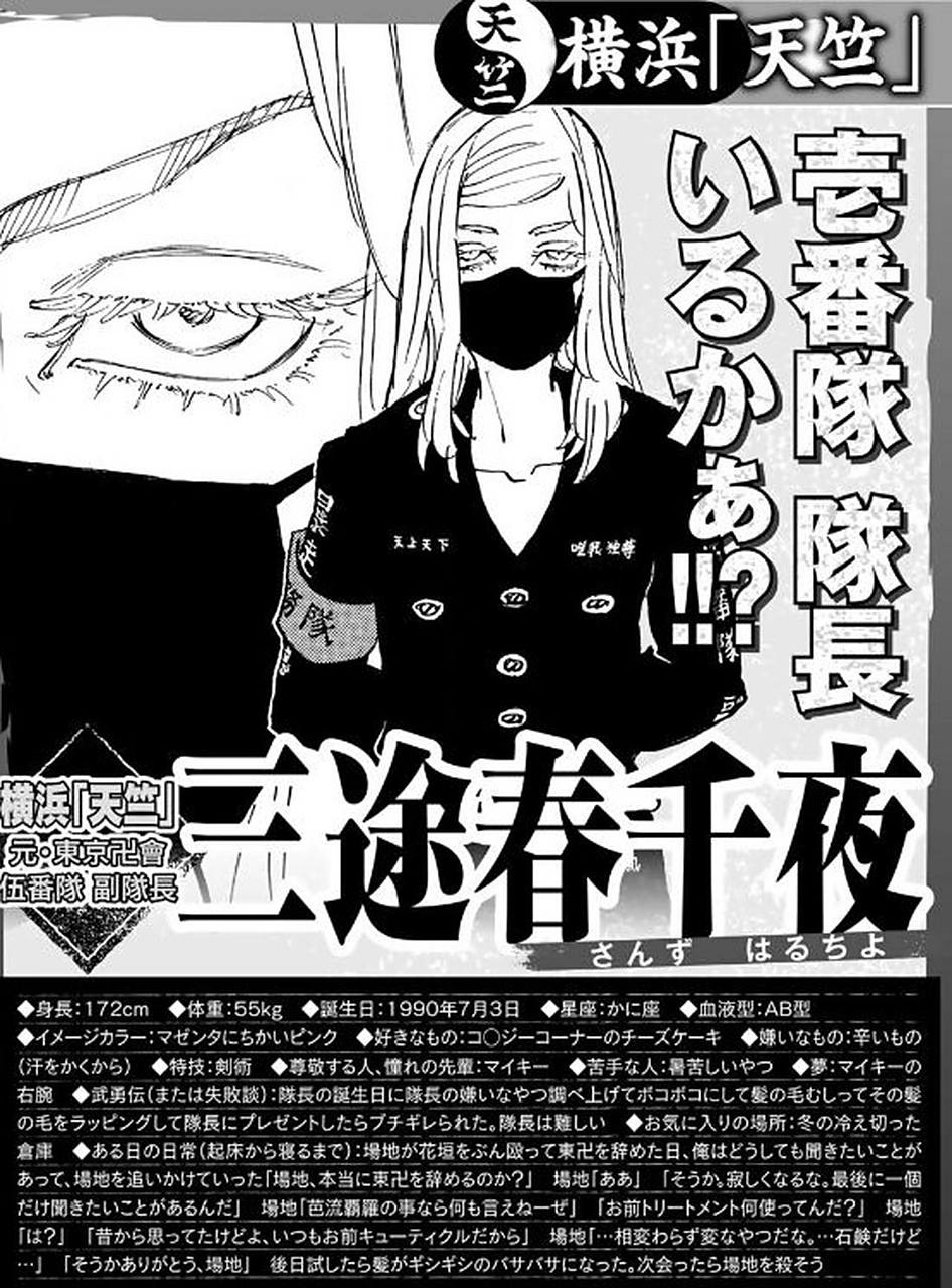 东京复仇者公式书三途春千夜个人资料 三途春千夜 身高:172cm 体重