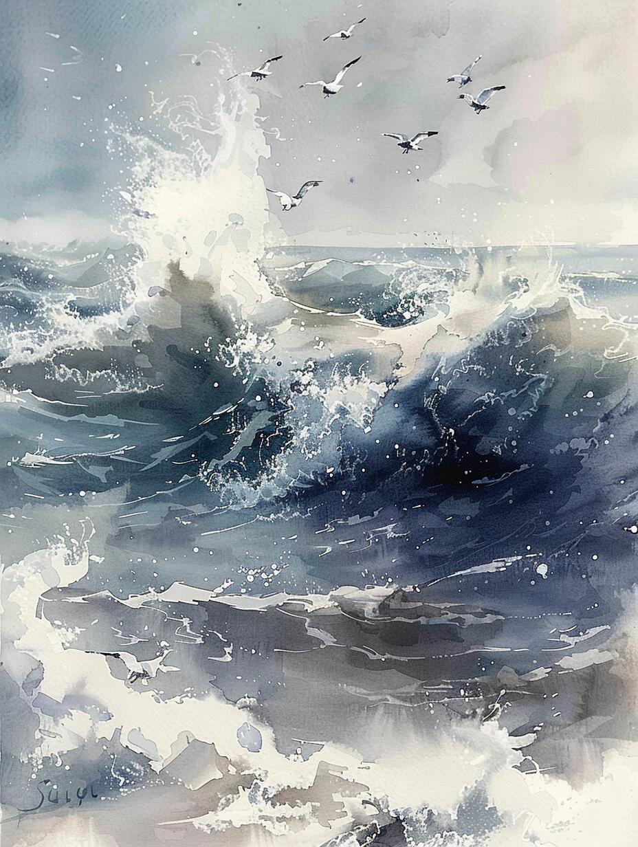 ai水彩|汹涌波涛