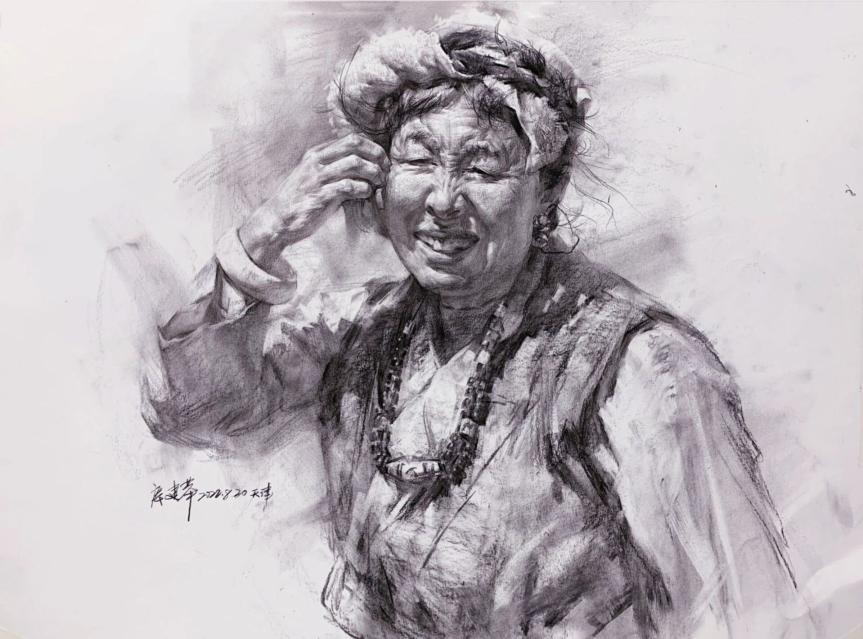 《西藏阿妈》4开  素描 (康颂180g素描纸光面 十马利柳木炭条 十马利