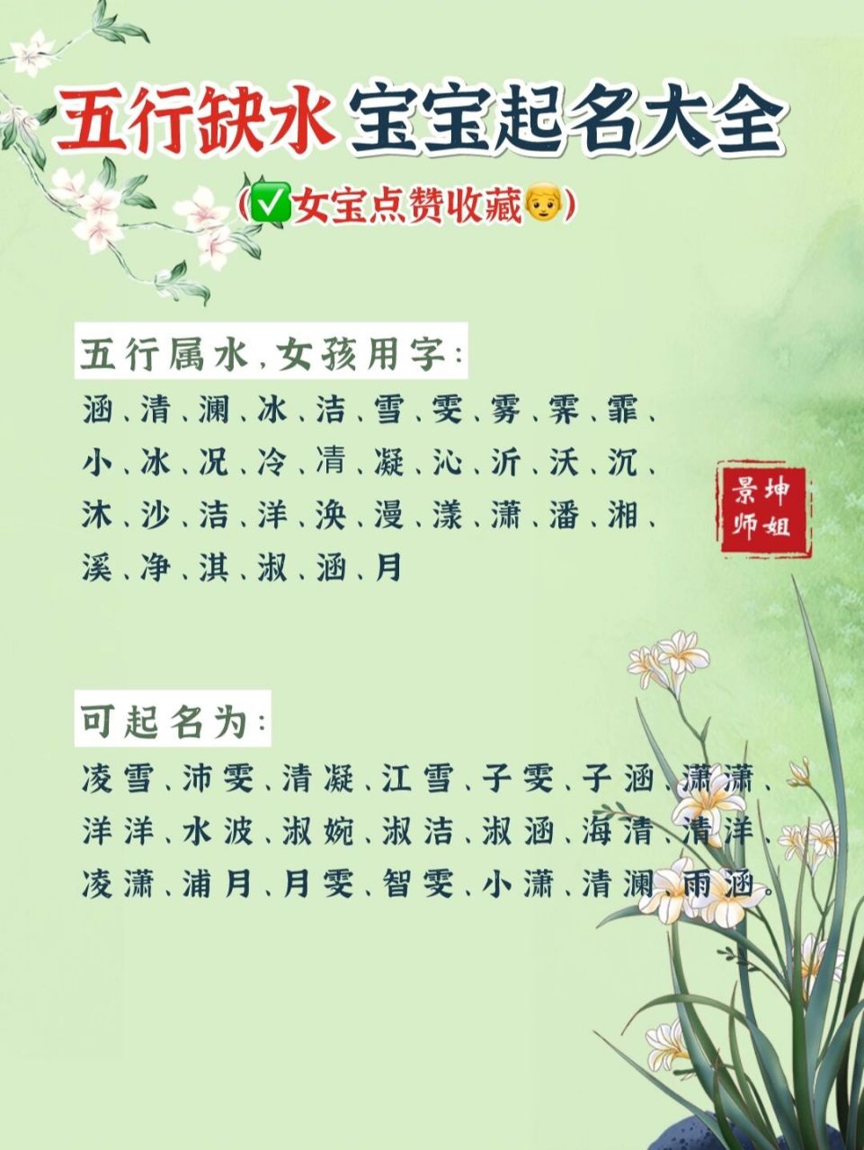 宝宝起名,五行属水的吉利字,起名推荐!