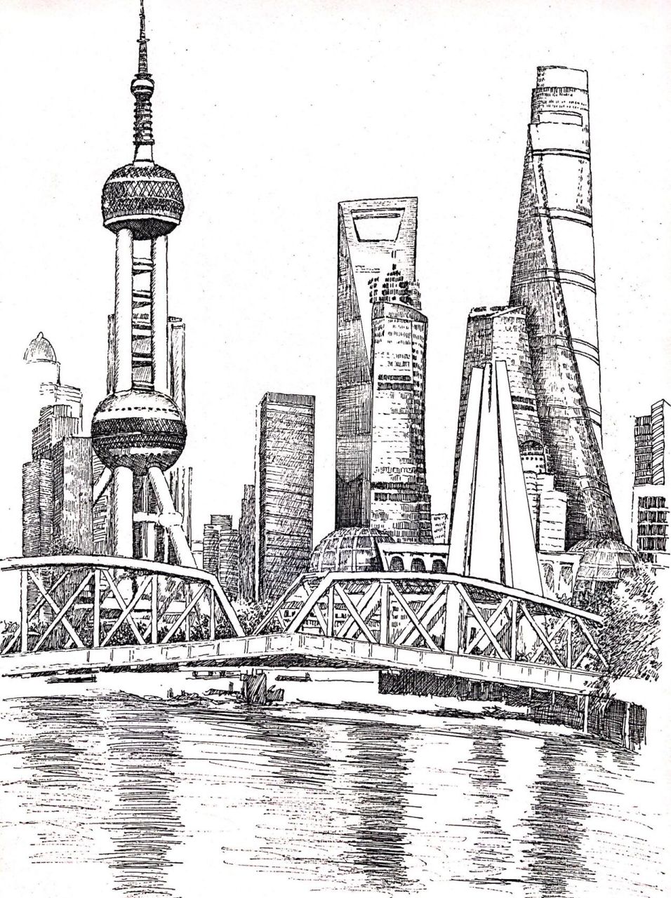 上海东方明珠 第一次画城市建筑,画的不好,请多包涵!