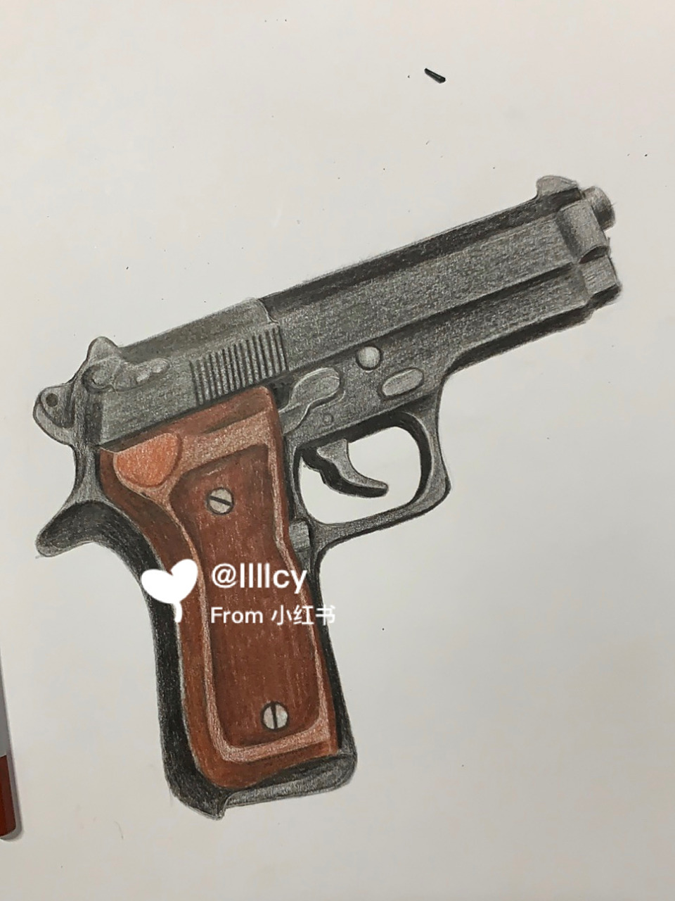 彩铅 累趴的一天,又画了一把枪,继续加油 #彩铅