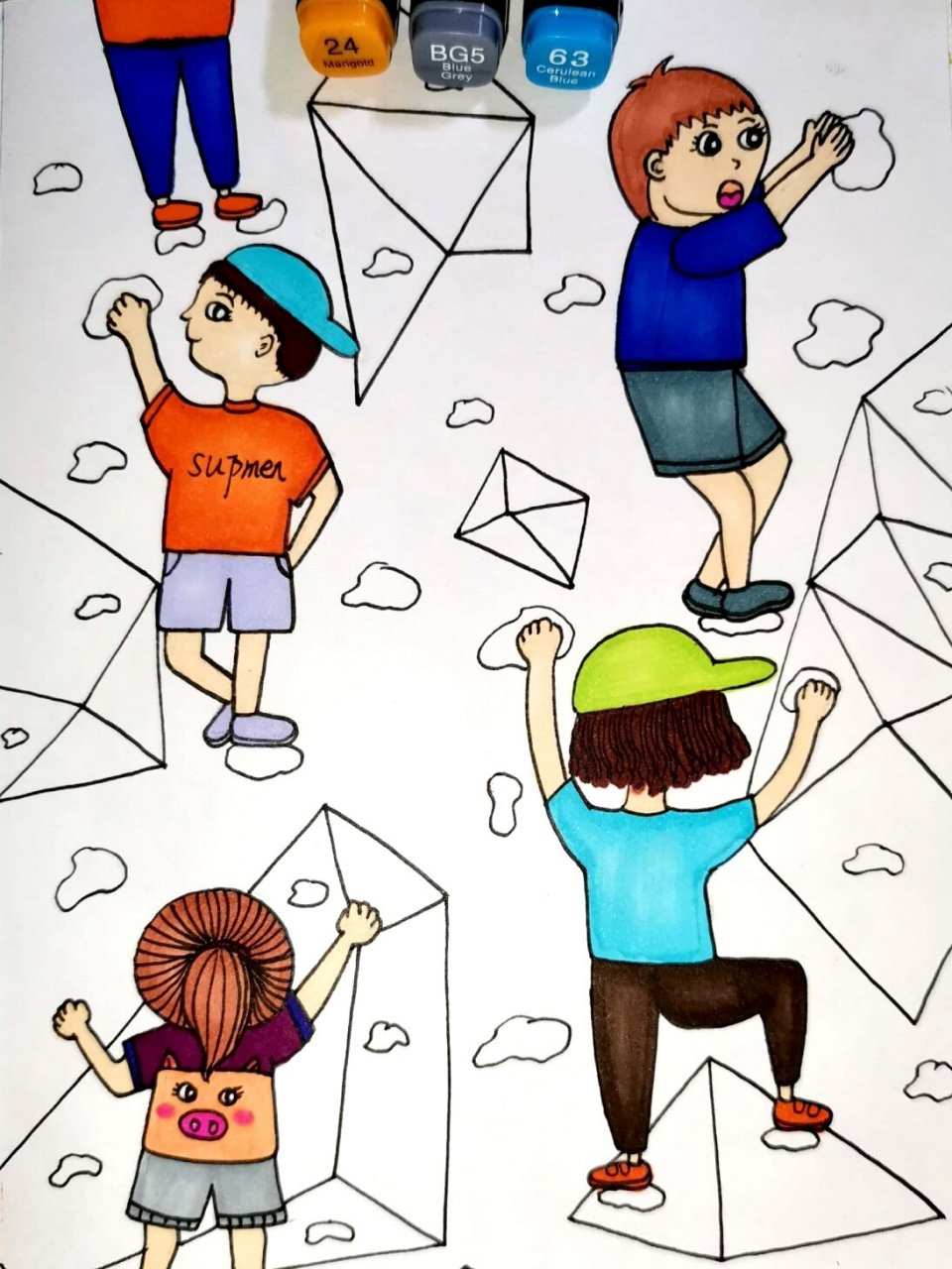 攀岩 创意儿童画 简笔画 马克笔 线描