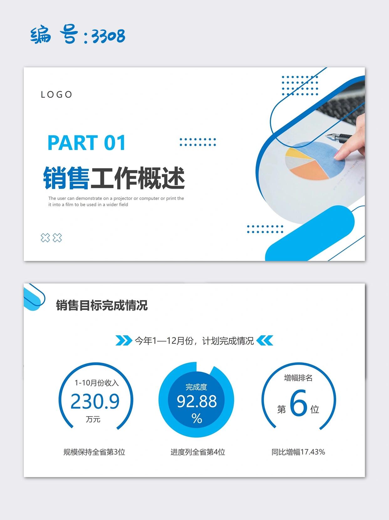蓝色商务销售年终总结工作总结汇报ppt模板