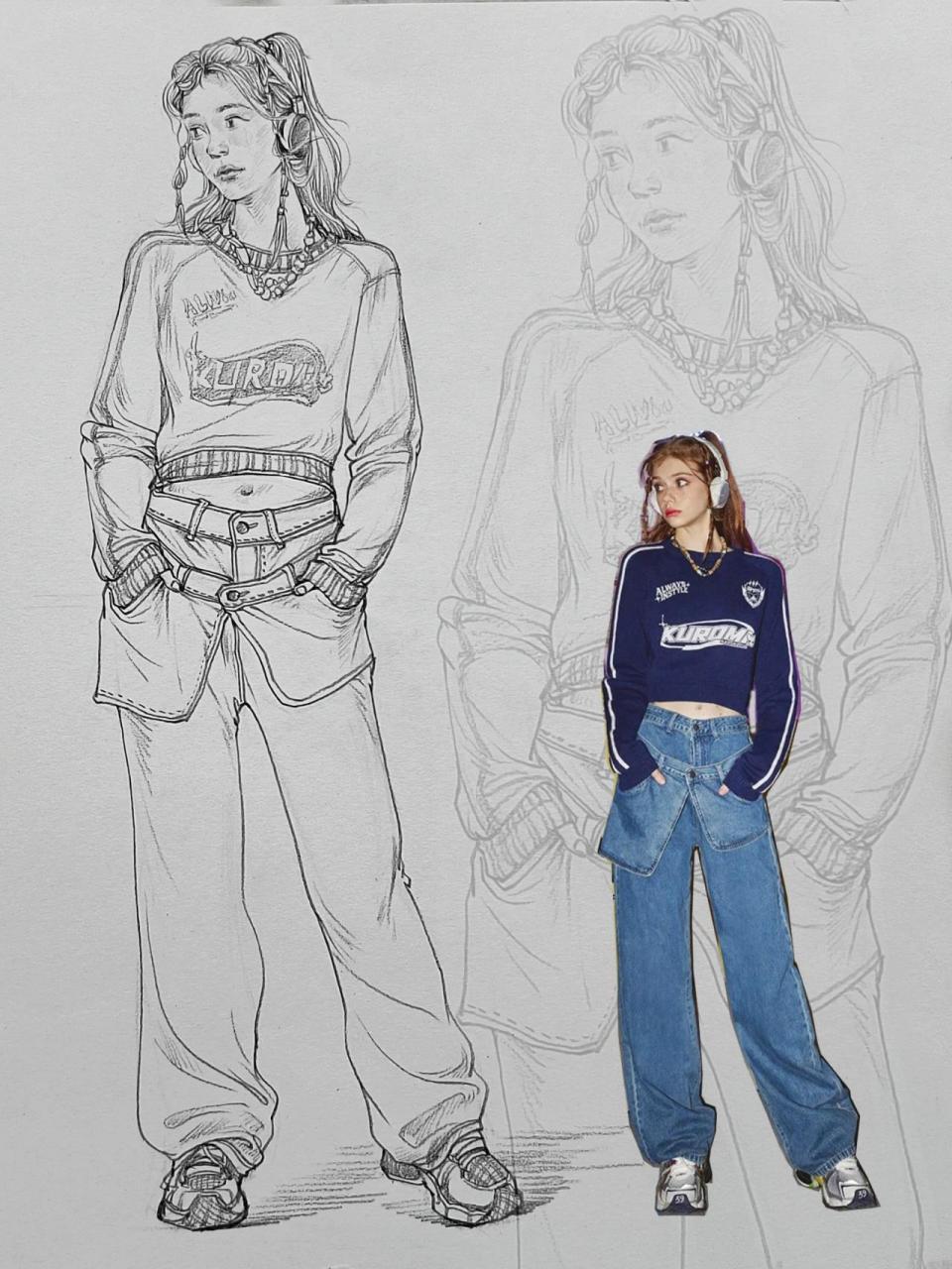 速写人物(详细步骤 原照片) 超酷的女孩子 看到就想画下来 因为身体不