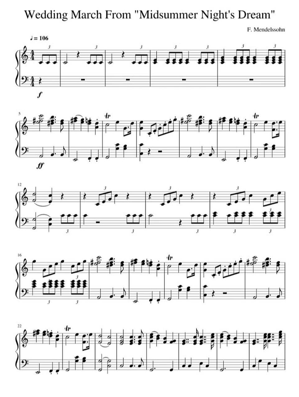 wedding march 婚礼进行曲9693钢琴谱