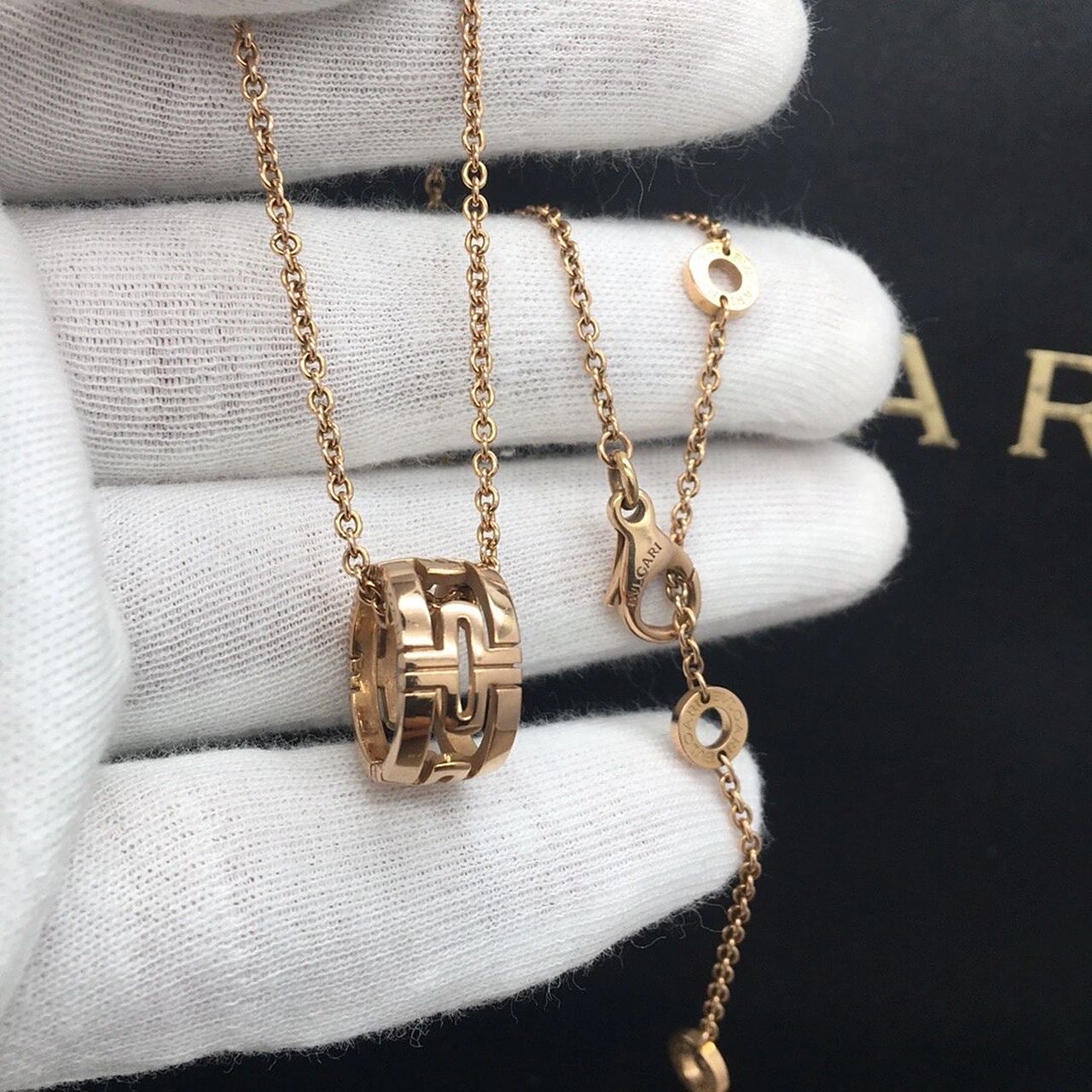 bvlgari宝格丽玫瑰金回形针镂空项链帕莲轮 bvlgari宝格丽玫瑰金