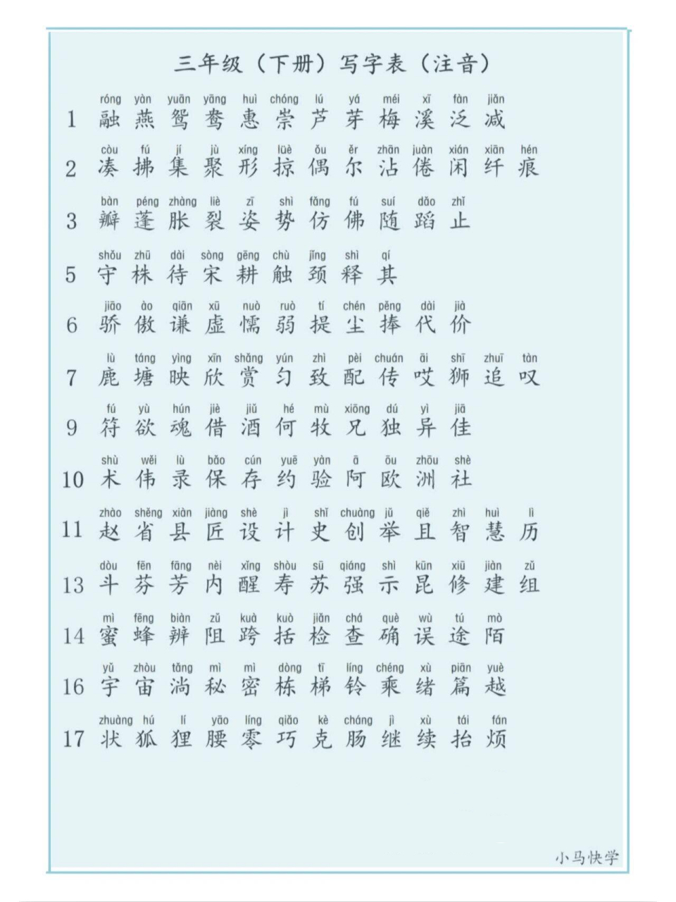三年级(下册)写字表注音6015 三年级(下册)写字表注音6015