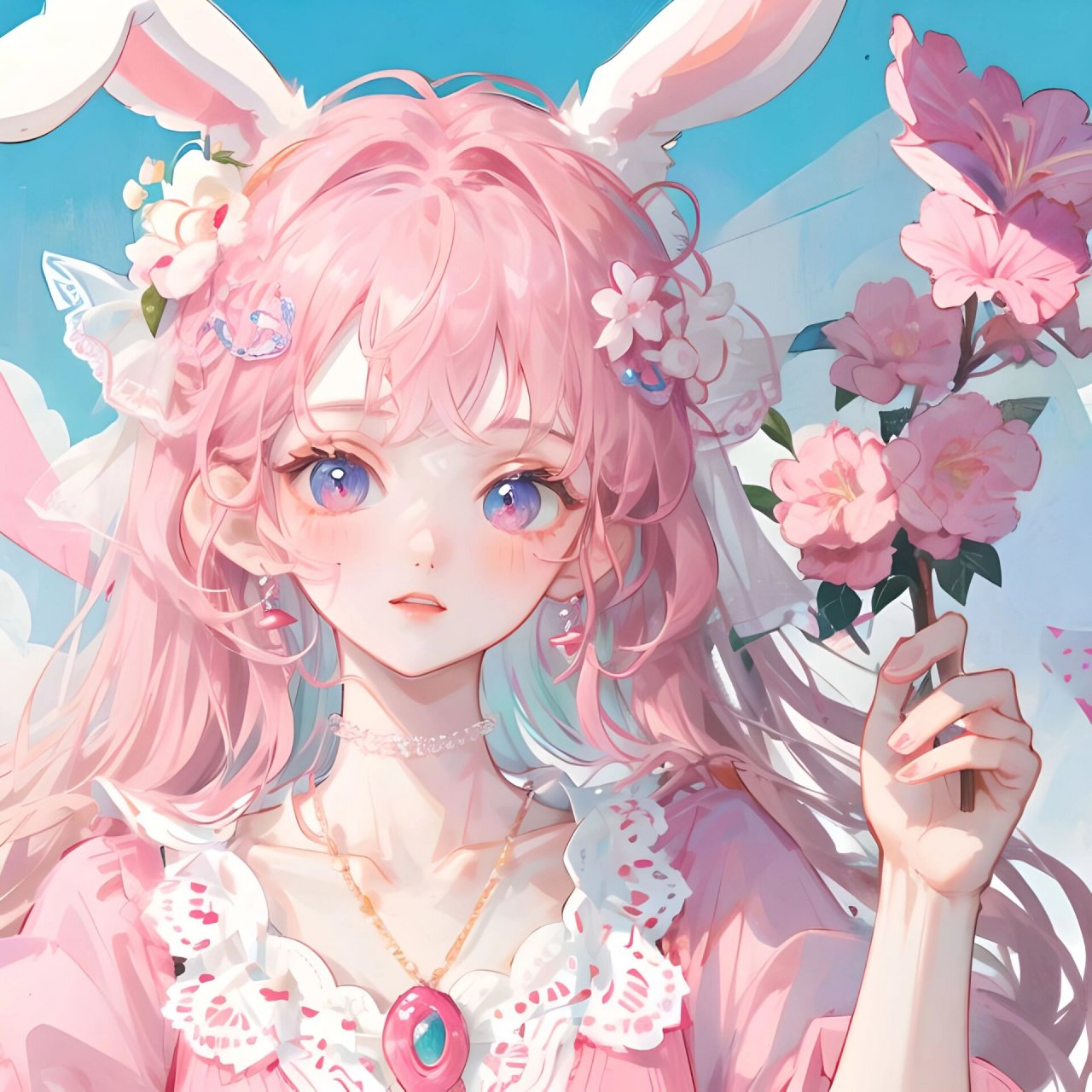 少女头像|粉色可爱的兔耳 我去宇宙了,回来带星星给你.